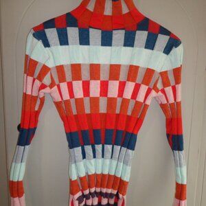 Checkered Mock Sweater Top S-M Multicolored Long Sleeves
